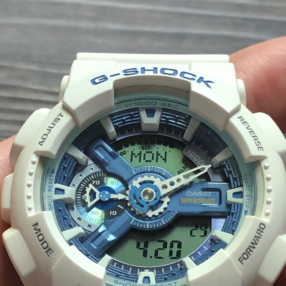 Casio G Shock white with blue face
